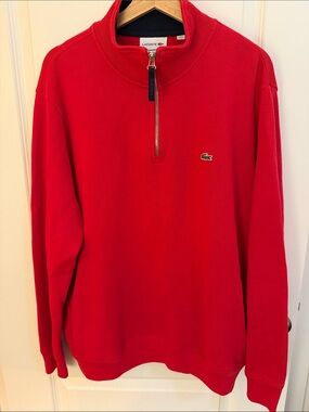 Lacoste Men's Red Quarter-Zip Knit Pullover